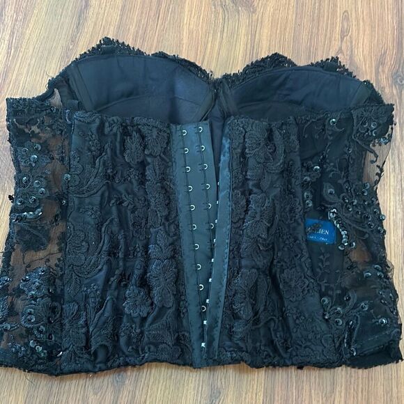 Blue Marien black lace and sequins bustier corset top size M New York Paris Ital - Picture 3 of 4